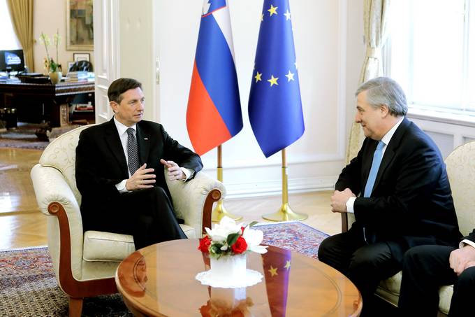 Predsednik Republike Slovenije Borut Pahor in predsednik Evropskega parlamenta Antonio Tajani